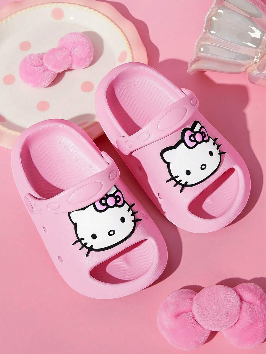 HELLO KITTY AND FRIENDS | SHEIN نعال أطفال كرتونية لطيفة، مناسبة للأطفال الصغار والأطفال، مادة EVA، مناسبة للحمامات المنزلية وحمامات السباحة والشواطئ وغيرها - وردي - مشاهدة 1