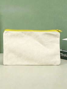 1SET 5PCS Solid Color Canvas Zipper Bags - Multifunctional Pencil Case Coin Purse Storage Organizer For School Travel Office Stationery Cosmetics DIY Graffiti - Yellow zipper - View 2