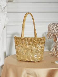 SHECARRY Ladies' Fashion Gold Gradient Sparkling Diamond Dinner Bag, Exquisite Minimalist Bucket Bag, For Parties, Banquets, Festivals, Weddings, Dresses - Gold - View 2