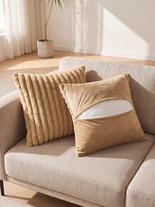 1 Piece, Faux Rabbit Fur Solid Color Pillow Cover, Warm And Comfortable, Suede Texture, Zipper Sealing, No Pillow Core, Suitable For Autumn, Winter And Room Decoration. - Camel - View 7