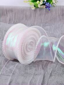 Gradient Iridescent Sheer Organza Ribbon Rolls, 4cm Width, About 9 Meters Per Roll, Shiny Transparent Chiffon Wavy Edge Ribbons For Gift Packaging, Floral Bouquet, Bow Making, Wedding DIY Decor - multicolor - View 6