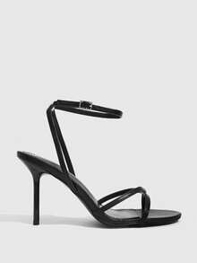 CUCCOO SZL Women's Fashion Round Toe PU Fabric Cross Strip Toe. Classic Thin Strap Back Strap Foot Strap Ankle Strap Roman Sandals. High Heel Color Matching Party - Black - View 2
