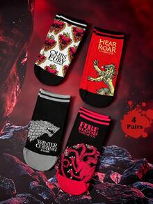 Game of Thrones X SHEIN 4 Pasang Kaos Kaki Wanita Motif Naga - Warna campuran - View 2