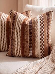 One Piece (No Filler) Bohemian Striped Pillow Cover, Fashionable Retro Luxury Multi-Color Pattern Jacquard Chenille Cushion Cover, Suitable For Daily Home, Sofa, Bed Bedroom, Decorative Pillowcase, Universal In Spring, Summer, Autumn And Winter - Coffee Brown - View 7