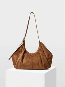 MOTF WOMEN'S FASHION BROWN SHOULDER BAG, RING HARDWARE DECORATION, SOFT SUEDE LARGE CAPACITY TOTE BAG, FOR DAILY SHOPPING COMMUTE - Brown - View 4