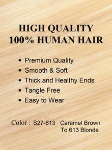 Natural Human Hair Weft-Double Weft Suitable For Sewing In Extensions,Caramel Brown To 613 Blonde Color,12-14" Volume & Length Boosting Hair Extensions Human Straight Hair With Soft & Smooth Texture Hair Wefts For Women & Men,For Graduation Season - S27-613 - View 2