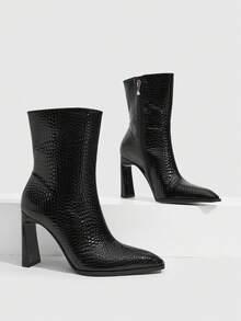 CUCCOO SZL New Small Square Toe Mid-Heel Black Jindian Thin Commuting Atmosphere Ankle Boots Fall Boots - Black - View 1