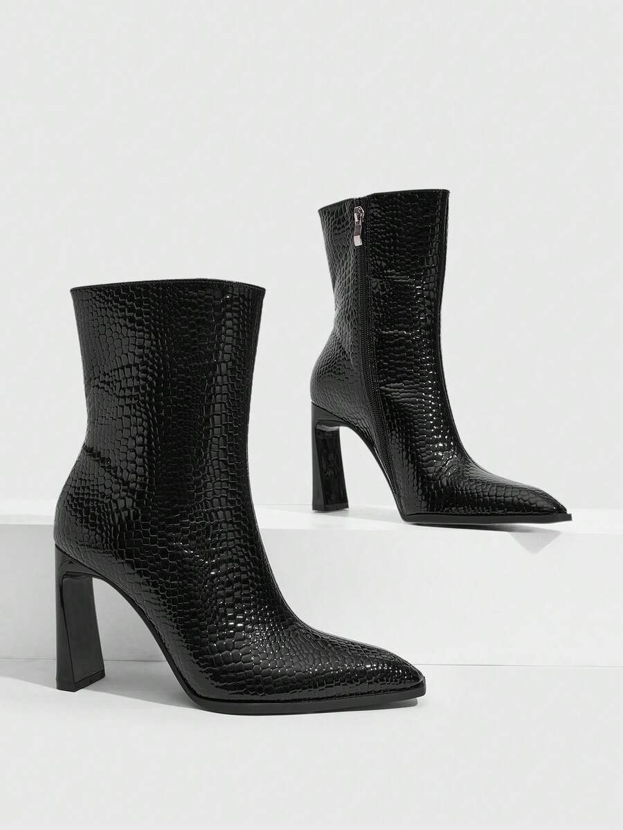 CUCCOO SZL New Small Square Toe Mid-Heel Black Jindian Thin Commuting Atmosphere Ankle Boots Fall Boots - Black - View 1