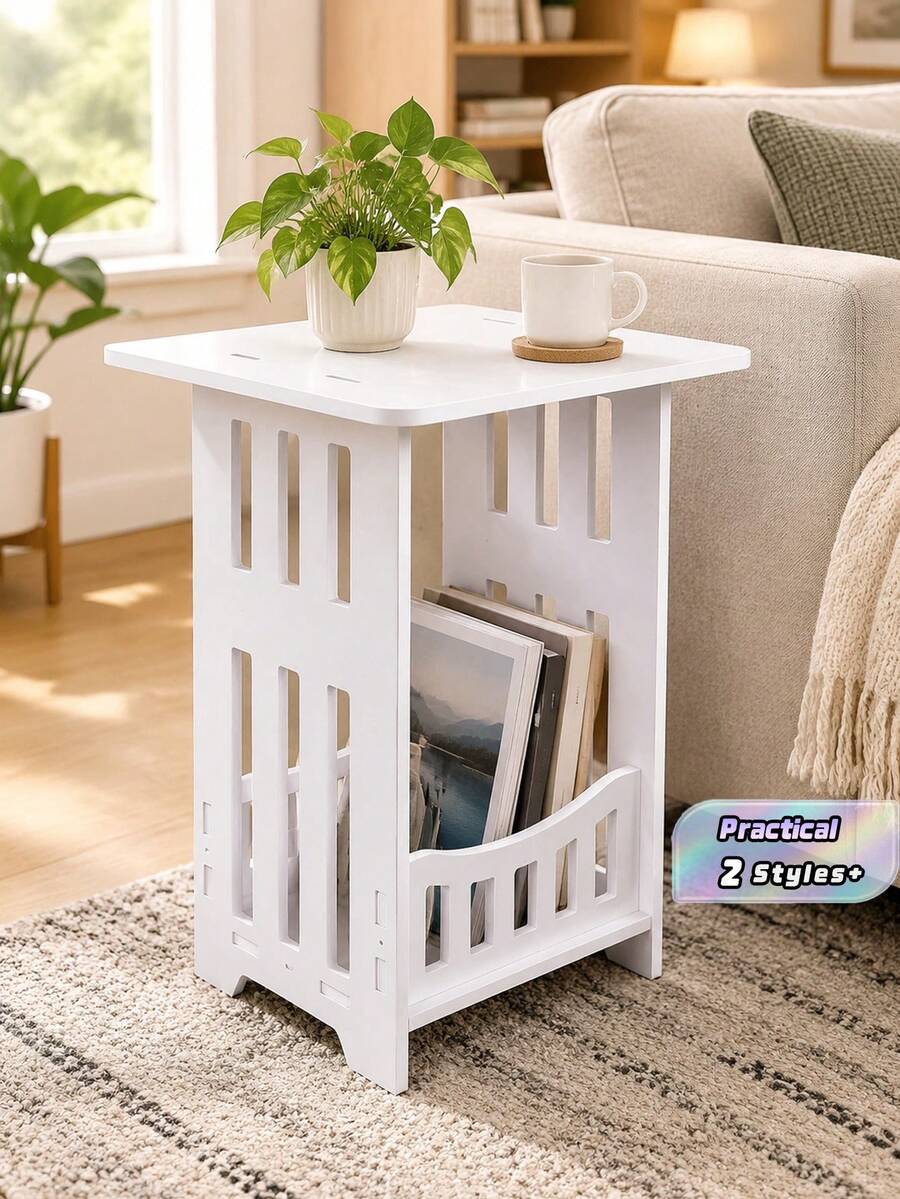 1pc Single‑Tier/Double Layer Space-Saving Minimalist Nordic Style White Mini Square Coffee Table Nightstand Side Table For Small Apartment Living Room Bedroom Home Furniture - Multicolor - View 1