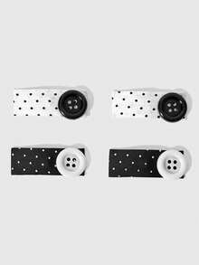 ROMWE Kawaii Retro Black And White Small Polka Dot Button Combination Hairpin Bag Hair Accessories, Suitable For Daily Decoration Matching, Etc - Black and white polka dots - View 1