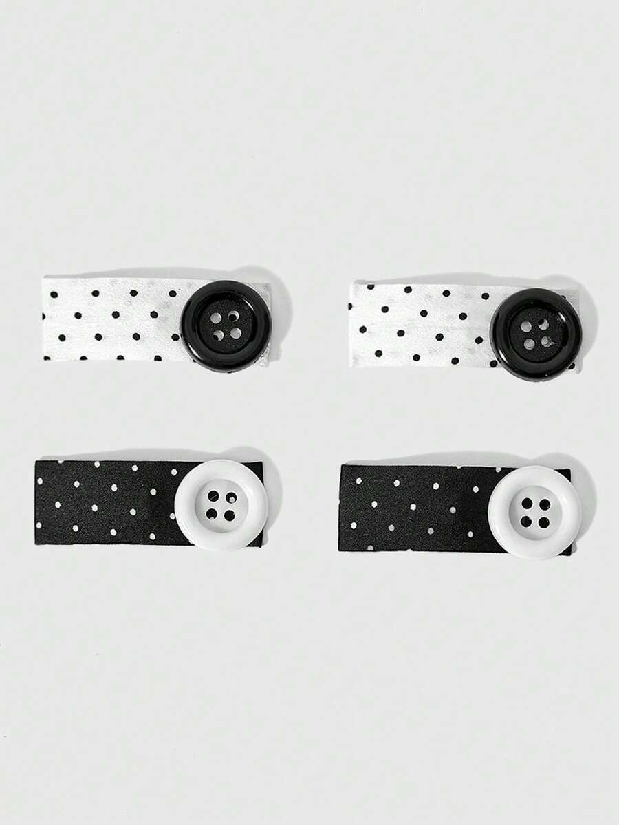 ROMWE Kawaii Retro Black And White Small Polka Dot Button Combination Hairpin Bag Hair Accessories, Suitable For Daily Decoration Matching, Etc - Black and white polka dots - View 1