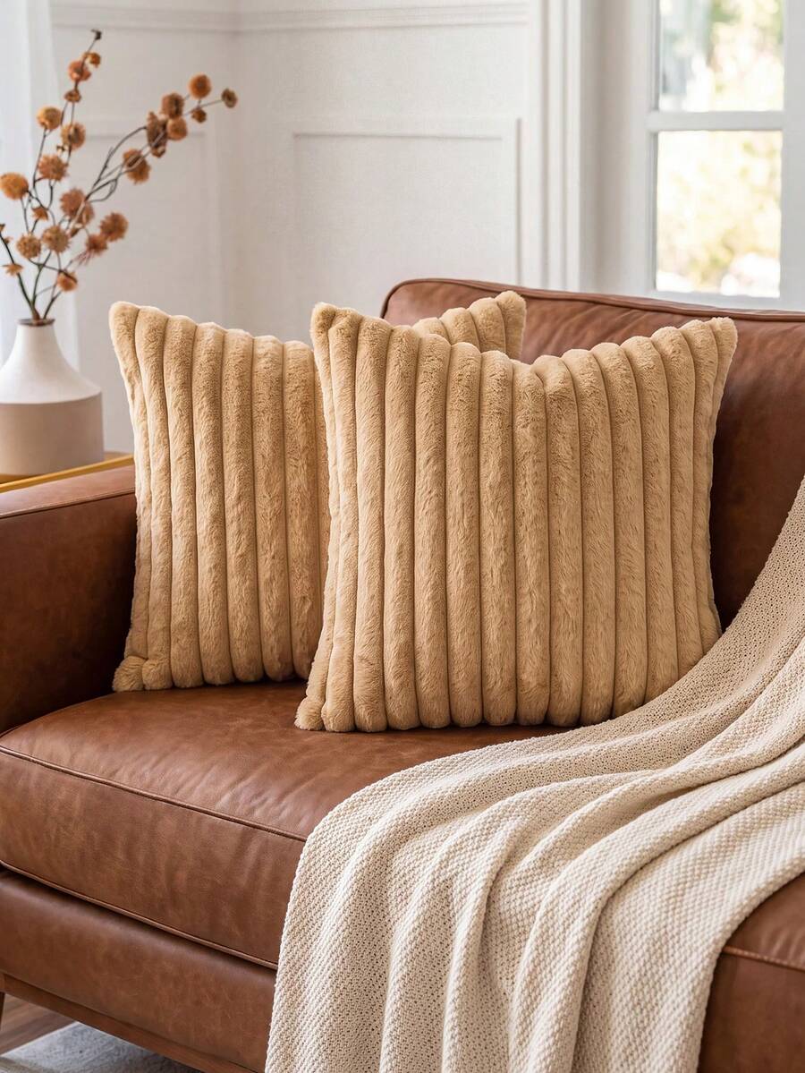 1 Piece, Faux Rabbit Fur Solid Color Pillow Cover, Warm And Comfortable, Suede Texture, Zipper Sealing, No Pillow Core, Suitable For Autumn, Winter And Room Decoration. - Camel - View 1