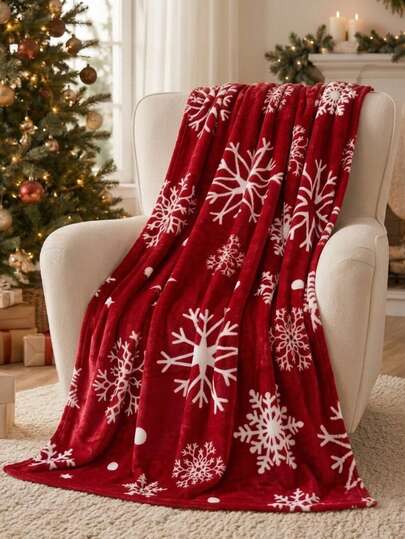 Cirelle Christmas Red Snowflake Blanket, Soft Plush Fleece Flannel Bed Throw, Cozy Warm Winter Holiday Blanket For Bed, Couch & Sofa