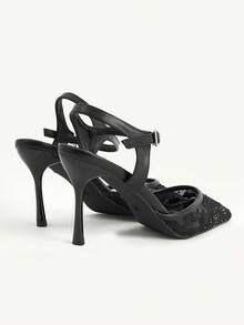 CUCCOO CHICEST Pointed Fashion Elegant Hollow Mesh Embroidery Thread Rhinestone Elegant Banquet Thin Heel High Heel Hollow Black Shoes - Black - View 5