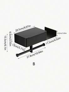 1 Minimalist Black Wall-Mounted Toilet Paper Holder, Stainless Steel Multi-Functional Phone Stand, Suitable For Bathroom And Autumn Decor - Black - View 10