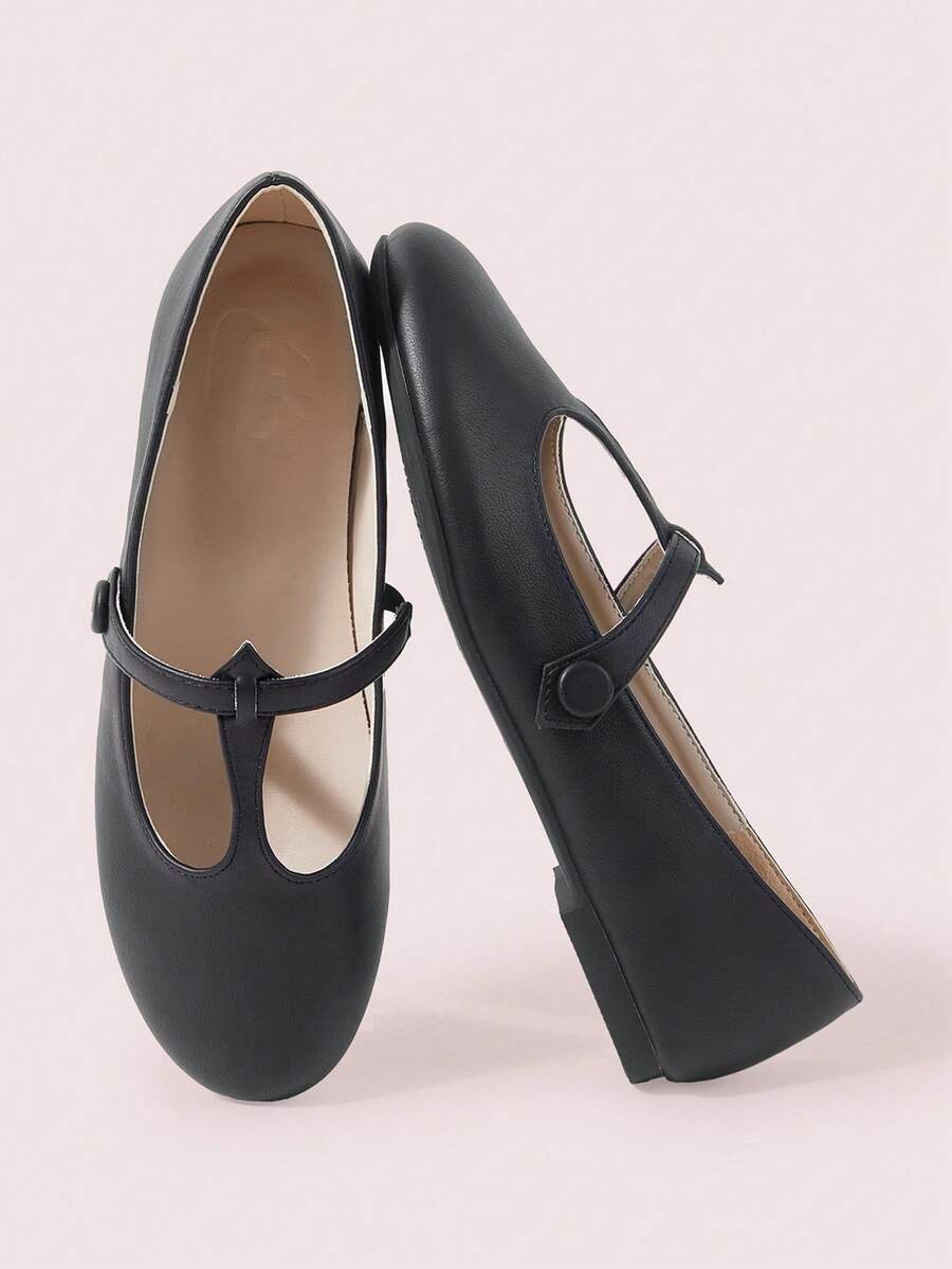 CUCCOO DOLLMOD Women's Shoes, Black T-Shaped Mary Jane Flats, Round Toe Soft Ballet Shoes, Casual And Comfortable Retro Versatile Commuting - Black - View 1