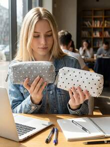 1pc Large Capacity Polka Dot Stationery Bag & Makeup Bag: Korean Style Pencil Case | Minimalist Portable Women's Design, Perfect For Desk Organization & Home Decor, Versatile Storage Solution For School Office Travel - multicolor - View 6