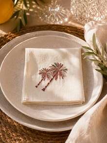 Cirelle 1/2/4 Pcs Embroidered Palm Tree Cloth Napkins, Polyester-Linen Dinner Napkins, Washable Reusable Table Napkins For Dining, Party & Wedding - Multicolor - View 2