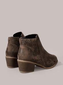 Styleloop Women's Pointed Toe Buckle Design Casual Western Style Ankle Boots Valentine's Day Vacation Outfits Travel Essentials Cowboy Boots - Dark brown + hollow - View 6