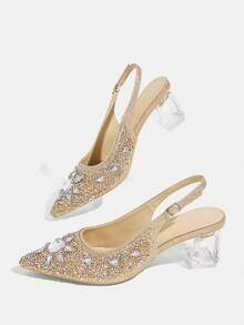 CUCCOO TILAWA Women's Crystal And Glass Rhinestone Pointed High-Heeled Shoes, Suitable For Going Out, Banquets, Parties And Other Activities - Champagne - View 6