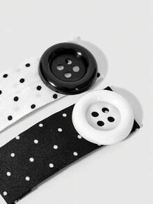 ROMWE Kawaii Retro Black And White Small Polka Dot Button Combination Hairpin Bag Hair Accessories, Suitable For Daily Decoration Matching, Etc - Black and white polka dots - View 2