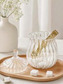 Haus Hana 1pc European-Style Transparent Circle Sugar Jar Made Of Glass, Suitable As A Storage Container For Creative Tea Leaves, Coffee Beans, And Dried Fruits.Ramadan - Multicolor - View 1