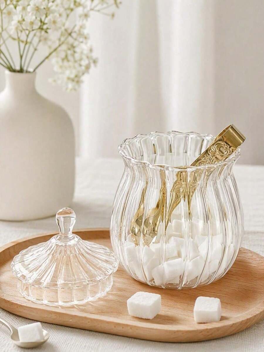 Haus Hana 1pc European-Style Transparent Circle Sugar Jar Made Of Glass, Suitable As A Storage Container For Creative Tea Leaves, Coffee Beans, And Dried Fruits.Ramadan - Multicolor - View 1