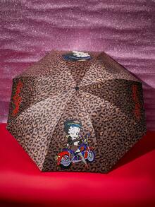 Betty Boop X Joivida Ins Style Leopard Print Automatic Umbrella, Dual-Use For Rain And Sun, UV Protection Sun Umbrella For Students - A - View 2