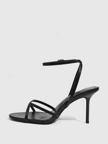 CUCCOO SZL Women's Fashion Round Toe PU Fabric Cross Strip Toe. Classic Thin Strap Back Strap Foot Strap Ankle Strap Roman Sandals. High Heel Color Matching Party - Black - View 4