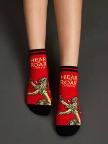 Game of Thrones X SHEIN 4 Pasang Kaos Kaki Wanita Motif Naga - Warna campuran - View 6