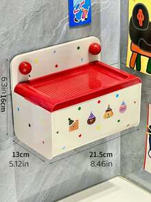 1PC Cream Color Cartoon Wall Mounted No Drill Tissue Box Holder Facial Towel Storage Rack Multipurpose Organizer For Bathroom Toilet Washroom Home Decor Space Saving - Multicolor - View 10