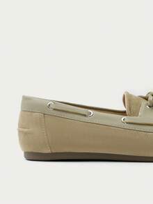 Nöista Lace-Up Retro Loafers Women's Shoes, Slip-On Splicing Solid Color Comfortable Soft-Soled Loafers, Suitable For Leisure, Vacation And Commuting - Khaki - View 10