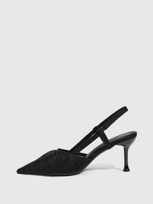 CUCCOO SZL Black Folded Back Tripple High Heels Women's Pointed Elastic Gentle Commuter Dating Light Dress Shoes - Black - View 4