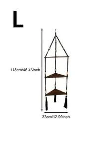 Bohemian Hand‑Woven Cotton Rope Triangle Wall Shelf, Wooden Craft Home Decor, Wall Hanging Storage Rack For Flower Pots - Black - View 12