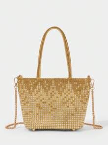 SHECARRY Ladies' Fashion Gold Gradient Sparkling Diamond Dinner Bag, Exquisite Minimalist Bucket Bag, For Parties, Banquets, Festivals, Weddings, Dresses - Gold - View 6