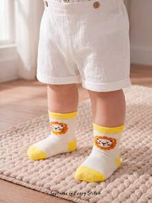 Cozy Pixies 5 أزواج من جوارب الأطفال بنمط الأسد الصغير الكرتوني والنجوم، جوارب مخططة ملونة، جوارب أطفال لطيفة متعددة الاستخدامات للسفر - متعدد الألوان - مشاهدة 4