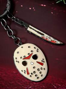 WB Horror X SHEIN Fashion Cool Zinc Alloy Three-Dimensional Mask Keychain Bag Pendant Pendant Commemorative Collection Gift Retro - Multicolor - View 2