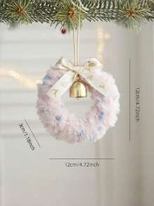Cirelle 1pc Mini Plush Christmas Wreath Ornaments With Bell & Ribbon Bow, Cozy Faux Fur Hanging Tree Decor For Holiday Door, Mantel & Party Crafts - multicolor - View 12