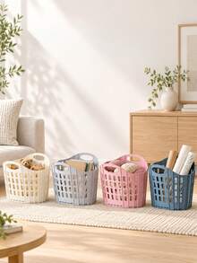 Haus Hana 1pc Foldable Laundry Basket, Multi-Functional Handheld Clothes Hamper, Wall Mountable Dirty Clothes Storage Bin For Bedroom & Bathroom - Multicolor - View 2