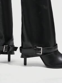 CUCCOO SZL Women's Autumn And Winter Pointed Heel Sleeve Simple Versatile Pile Boots Skinny Medium Boots - Black - View 5