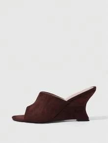 CUCCOO SZL Niche Design Slope Heel Slippers, Leaking Toe Peep Toe High Heel Cool Care, Thin, Versatile Slouchy Outer Wear, Women's Sandals - Coffee Brown - View 4