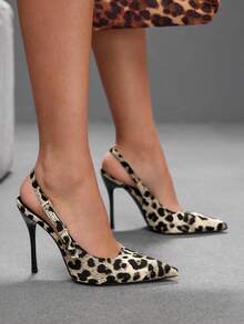 CUCCOO SZL Embossed Pointed Back Thin Heel Sandals, Retro Commuter Adjustable Buckle High Heel Shoes Fall Shoes - Tide leopard print apricot - View 2