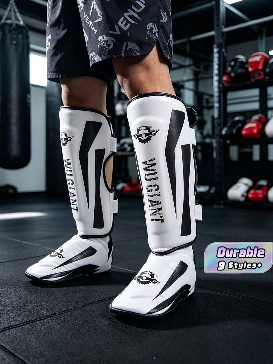 1 Pair Muay Thai Leg Guards Shin Instep Protectors, Thick Martial Arts Kickboxing MMA Shin Guards Ankle Guards - Multicolor - View 1