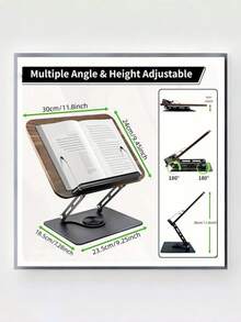 1PC Adjustable Book Stand With 360° Rotating Base, Foldable Portable Lightweight Reading Holder For Office, Kitchen, School, Recipes, Magazines, Kindle, Tablets, Ergonomic Desk Organizer" - Multicolor - View 7