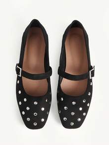 CUCCOO CHICEST New Casual And Comfortable, Imitation Suede Surface, Rivet Decoration, Generous Head Design, Buckle, Women's Flat Shoes - Black - View 1