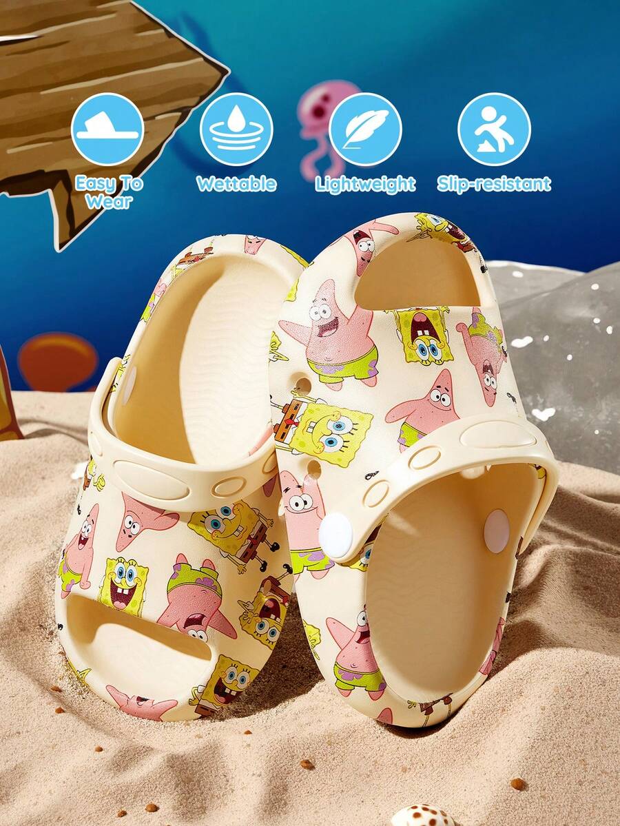SpongeBob SquarePants | SHEIN نعال أطفال للبنات بطبعات كرتونية لطيفة، مصنوعة من مادة EVA خفيفة الوزن ومتينة، مناسبة للاستخدام الداخلي والحمام والملعب - بيج - مشاهدة 1