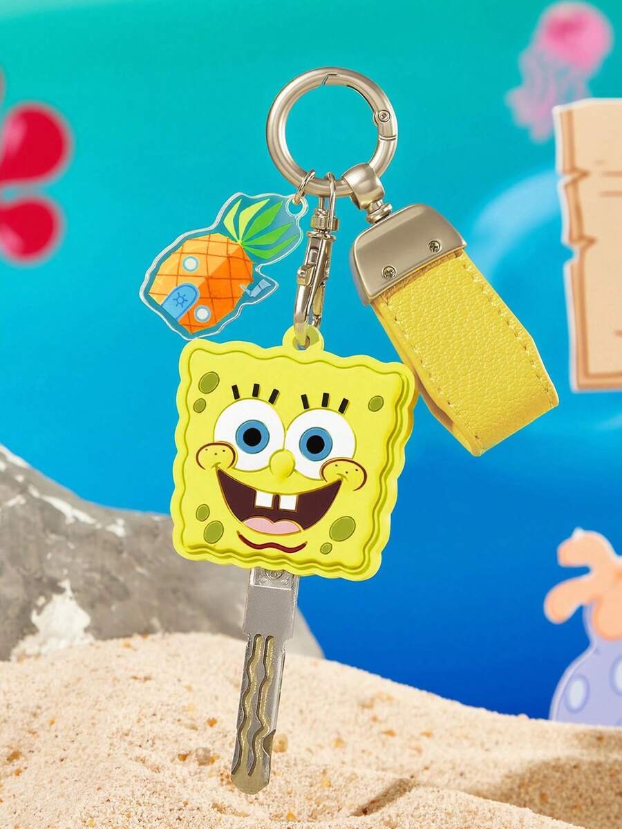 SpongeBob SquarePants | SHEIN بطانية مفتاح كرتوني أصفر من مادة PVC - أصفر - مشاهدة 1