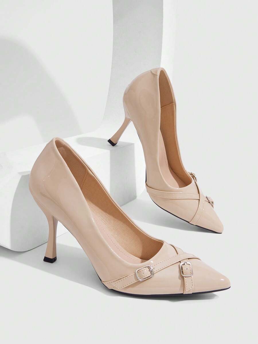 CUCCOO SZL Women's Shoes Fashion PU Material Pointed Stiletto High Heels, Simple Glossy Design, Suitable For Commuting Dating Parties - Apricot - View 1