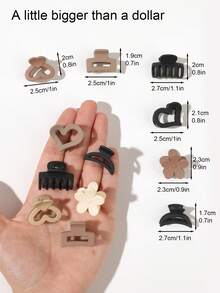 BestieMix One Piece Set Of Milk Coffee Colored Maillard Style Mini Hair Claws, Heart-Shaped Flowers, Square Bangs, Broken Hair Clips, Simple Hair Accessories - Multicolor - View 6