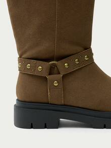 Nöista Thick-Soled Medium Boots, Belt Buckle Fashionable Retro Autumn And Winter Versatile Knight Boots - Brown - View 10